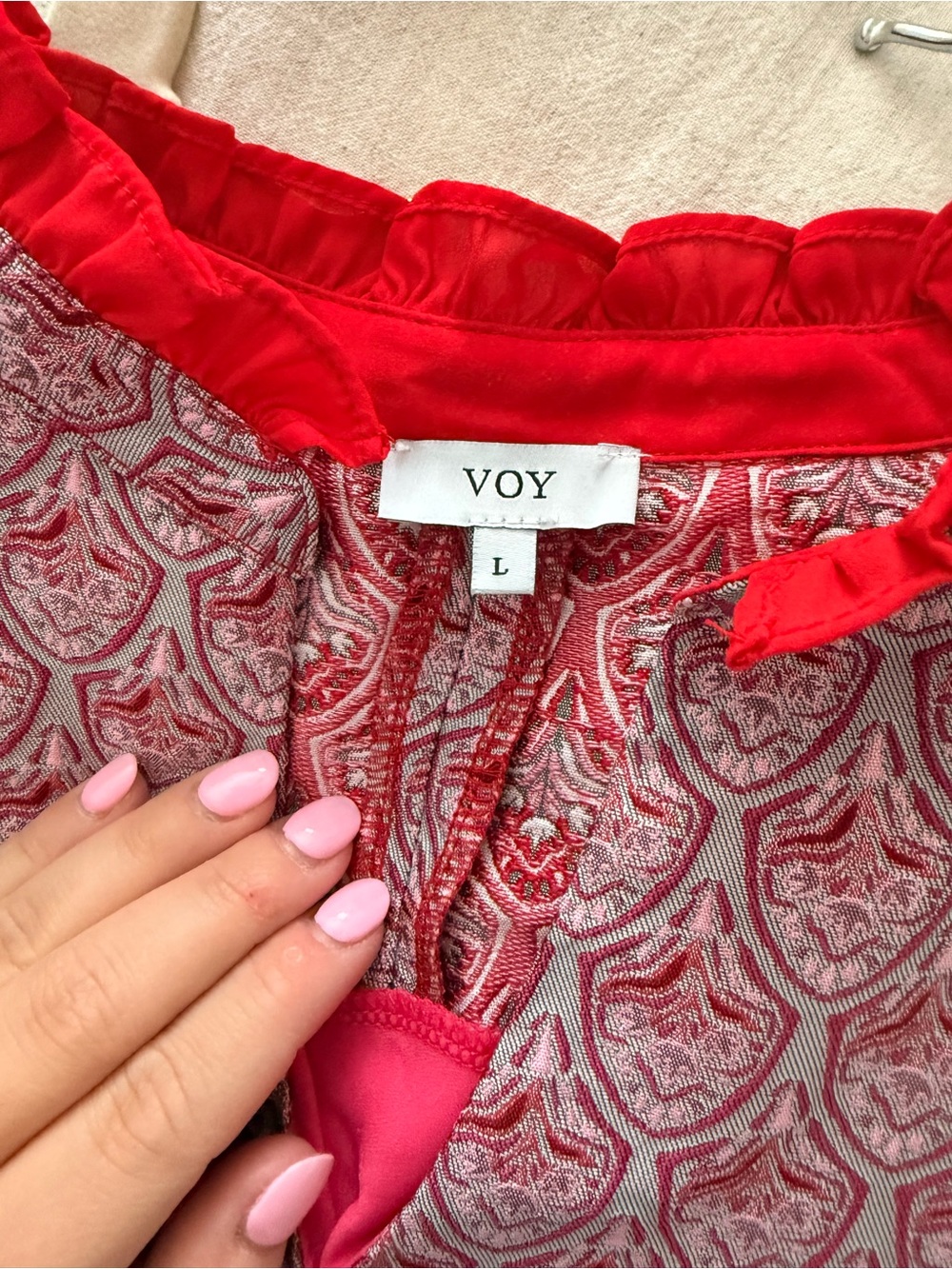 Voy Boutique Pink Patterned Ruffle Top - Picture 3 of 4